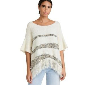 Anthropologie MOTH Drop Shoulder Fringe Poncho in White/Blanc size S NWOT
